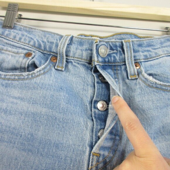 Levi's Wedgie Straight Jeans Women 26 Blue Crop Cotton Button Fly Distressed 570 - Picture 10 of 15